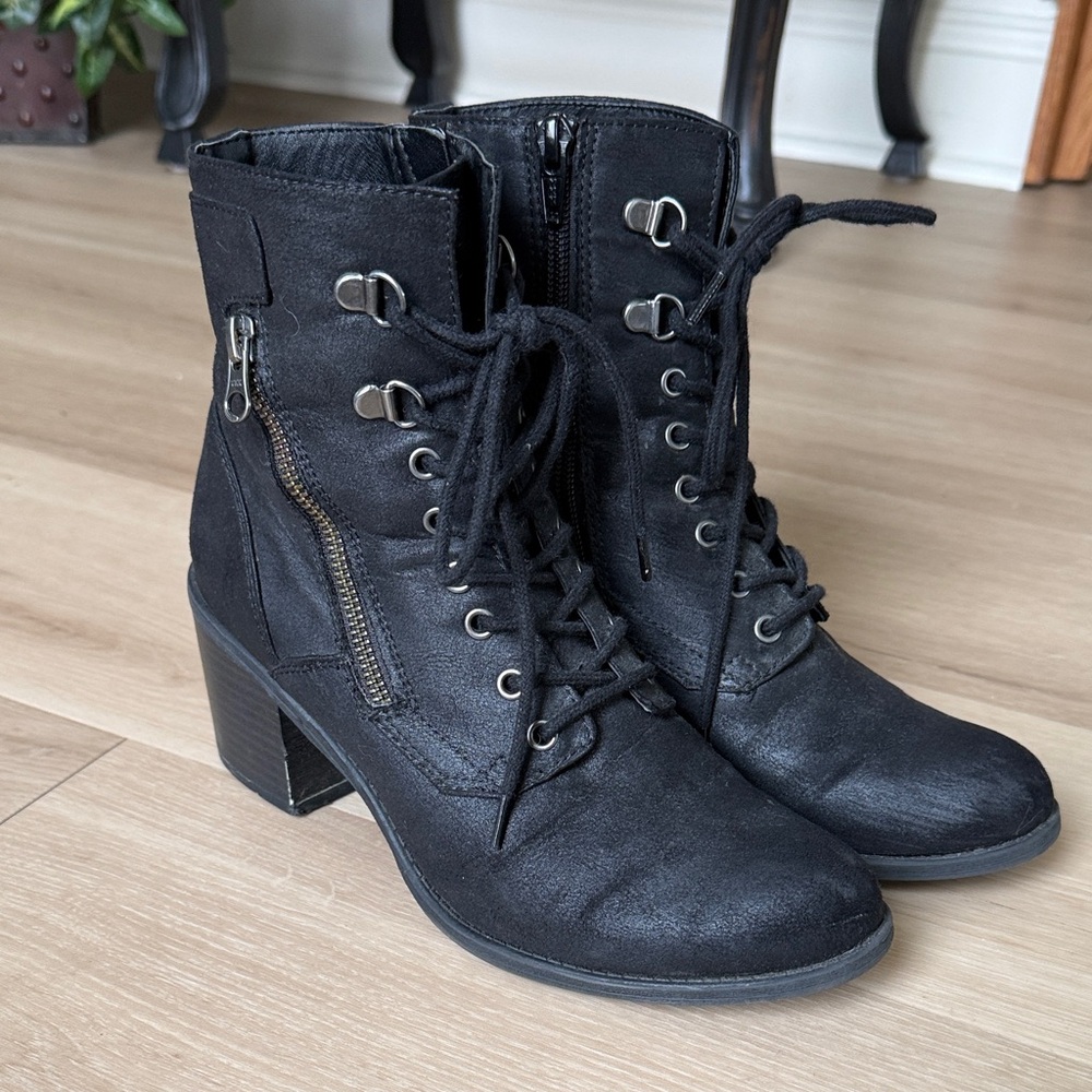 White Mountain Black Lace-Up Boots with Zipper Detail